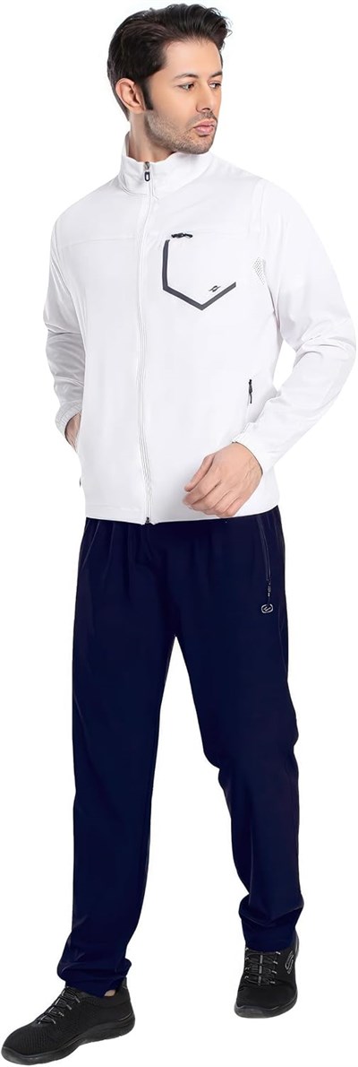 1242-08 Beden XL Lycra Armüllü Erkek Eşofman Takım BEYAZ_LACİVERT (Beyaz_Koyu Lacivert, XL)