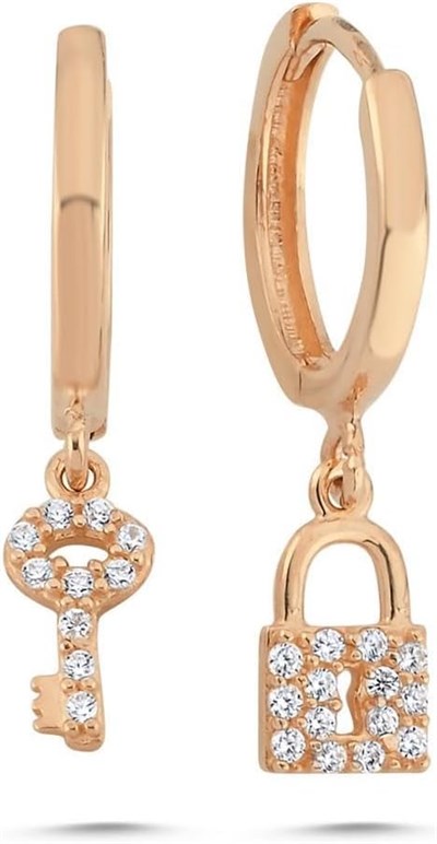 14 Ayar Altın Erkek 2 cm Anahtar Kilit Modelli Halka Küpe ERKVRTZ115632 ROSE