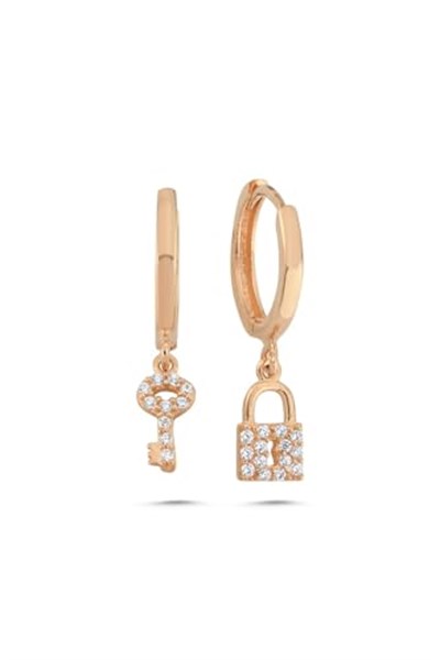 14 Ayar Altın Erkek 2 cm Anahtar Kilit Modelli Halka Küpe ERKVRTZ115632 ROSE