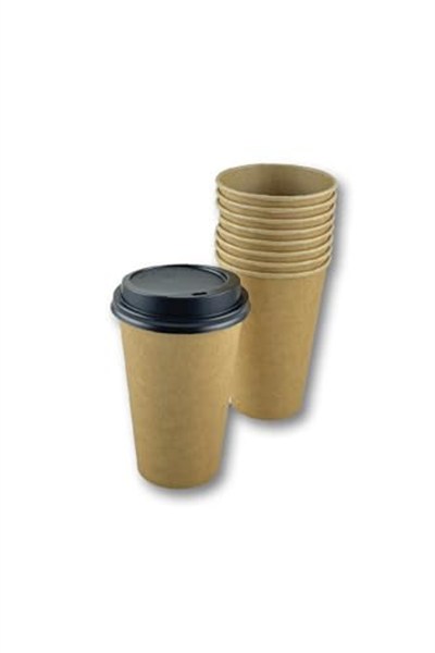 16 OZ Kahverengi Kraft Kapaklı Baskısız Karton Sıcak Kahve Bardağı 100 Adet