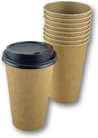 16 OZ Kahverengi Kraft Kapaklı Baskısız Karton Sıcak Kahve Bardağı 100 Adet