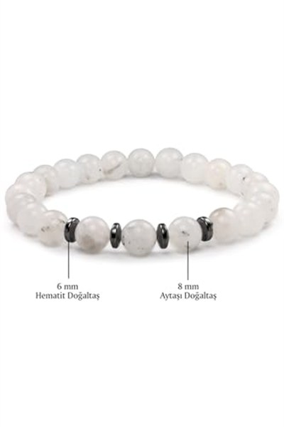 (1769) Ay Taşı - Hematit Doğal Taş Bileklik 8 Mm Çeşitli 18-19 cm