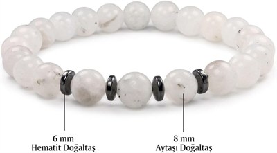 (1769) Ay Taşı - Hematit Doğal Taş Bileklik 8 Mm Çeşitli 18-19 cm