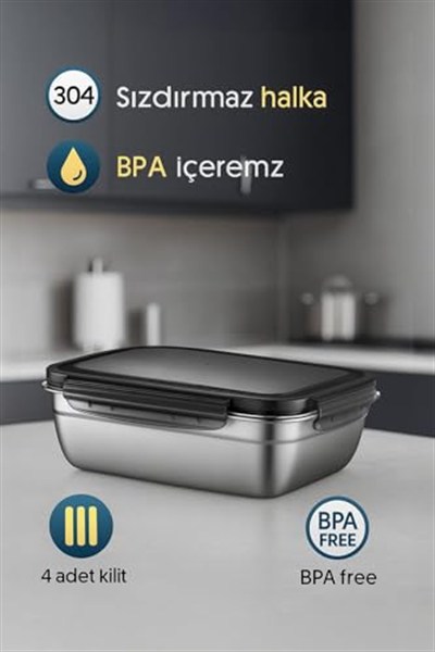 2 Adet 304 Çelik 550 ml Yemek Meyve Et Buzdolabı Beslenme Saklama Kabı mt224