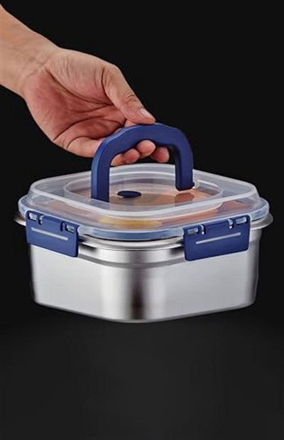 2 Adet Çelik 1250 ml Kilitli Yemek Meyve Et Buzdolabı Beslenme Saklama Kabı mt106