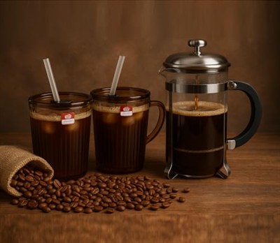 2 Adet Kapaklı Pipetli Cam Kupa Bardak Çay Kahve Meşrubat Tatlı Bardağı Kahverengi 370 ml