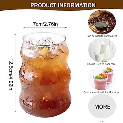 2 Adet Nervürlü Cam Bardaklar 18oz Vintage İçme Züccaciye Dalgalanma Kokteyl Bardakları Buzlu Kahve Suyu İçecek Süt için