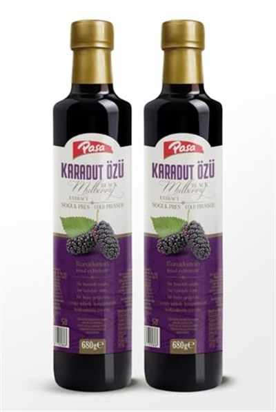 (2 Adet) Paşa Karadut Özü, 680g Şişe, Soğuk Pres İmal Edilmiş Doğal Meyve Özü