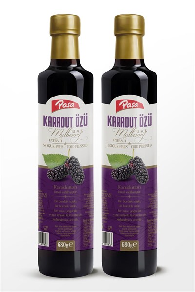 (2 Adet) Paşa Karadut Özü, 680g Şişe, Soğuk Pres İmal Edilmiş Doğal Meyve Özü