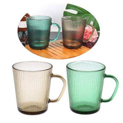 2 Adet Renkli Cam Kupa Bardak Çay Kahve Meşrubat Tatlı Bardağı Yeşil ve Kahve 370 ml