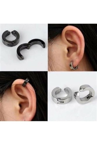 2 Çift Unisex Sıkıştırmalı Unısex Deliksiz Çelik Halka Küpe