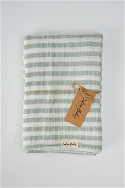 2 Kat Çizgili Müslin Kundak Bezi 40/40-120x120 cm Yeşil