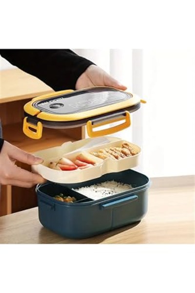 2 Katlı Taşınabilir Yemek Kabı Lunch Box Diyet Beslenme Kutusu Saklama Kabı Çatal Kaşıklı Sefer Tası
