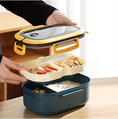 2 Katlı Taşınabilir Yemek Kabı Lunch Box Diyet Beslenme Kutusu Saklama Kabı Çatal Kaşıklı Sefer Tası