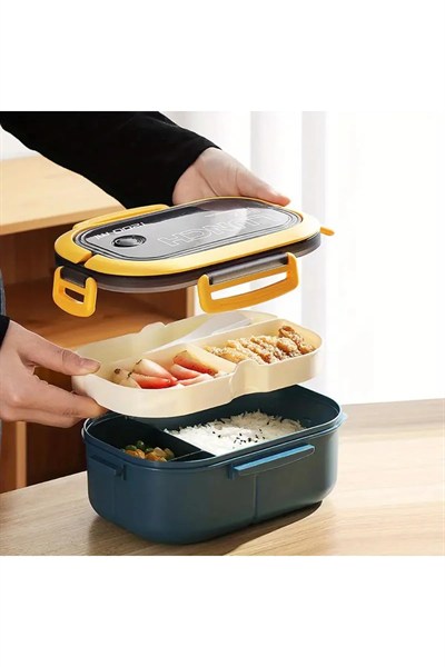 2 Katlı Taşınabilir Yemek Kabı Lunch Box Diyet Beslenme Kutusu Saklama Kabı Çatal Kaşıklı Sefer Tası