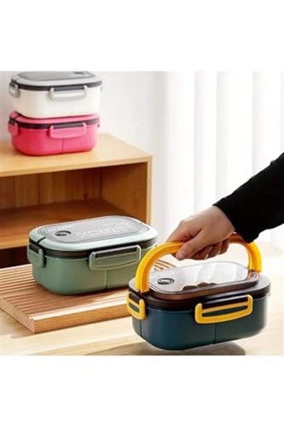 2 Katlı Taşınabilir Yemek Kabı Lunch Box Diyet Beslenme Kutusu Saklama Kabı Çatal Kaşıklı Sefer Tası