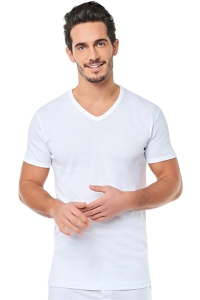 2 Li Paket Beyaz Penye Pamuk V Yaka Erkek Fanila Atlet (Beyaz/L)