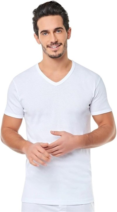2 Li Paket Beyaz Penye Pamuk V Yaka Erkek Fanila Atlet (Beyaz/L)