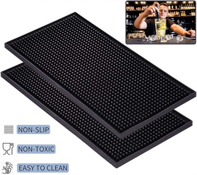 2 Paket Bar Servis Matı, Siyah Salon Berber İş İstasyonu Matı, Kaymaz Esnek Kauçuk Çalışma Matı, Bar Servisi için Profesyonel Tezgah Koruma Matı, Lavabo Matı, Güzellik Salonu 30 x 15 cm