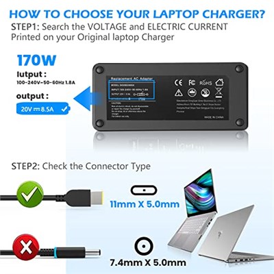 20 V 8.5A 170 W ADL170nlc3a 4x20e50578 45n0113 36200296 Lenovo Thinkpad için Laptop Şarj için Yedek P50 P50 P7 0 W54 0 W541 W550s E440