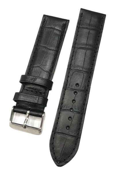 22mm Kroko Baskılı Yerli Üretim Siyah Renk Deri Saat Kordonu