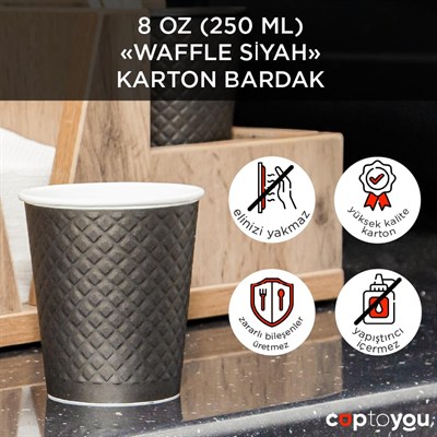 25 adet siyah çift duvarlı kahve bardağı 8 oz, küçük kağıt çay bardakları 250 ml, soğuk ve sıcak içecekler, Waffle Siyah