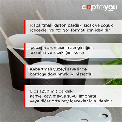 25 adet siyah çift duvarlı kahve bardağı 8 oz, küçük kağıt çay bardakları 250 ml, soğuk ve sıcak içecekler, Waffle Siyah