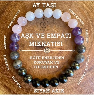 (2895) Aşk Mıknatısı Bileklik Ametist, Akik, Pembe Kuvars, Larvakit, Hematit, Ay Taşı renklı11 Battal Standart