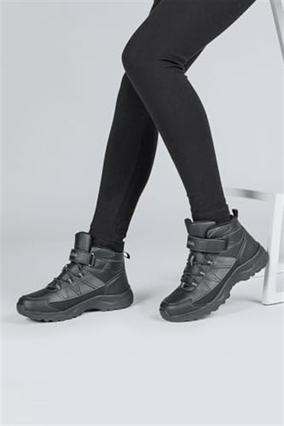 29194 Cırtlı Yüksek Bilekli Full Siyah Üniseks Çocuk Sneaker Günlük Spor Ayakkabı