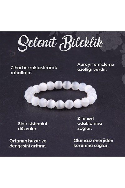 (2950) Sertifikalı Selenit Doğal Taş Bileklik 8 Mm - B804 Renkli Tek Ebat