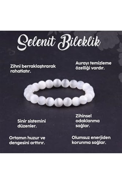 (2950) Sertifikalı Selenit Doğal Taş Bileklik 8 Mm - B804 Renkli Tek Ebat