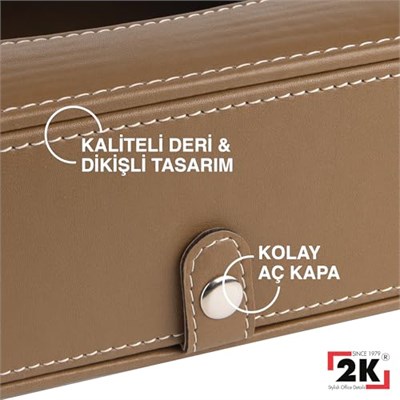 2K Suni Deri Peçetelik Mendil Kutusu 13 * 24 * 6 cm. Vizon