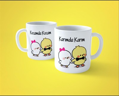 2li Kocamda Kocam - Karımda Karım Çiftli Baskılı Kupa Bardak