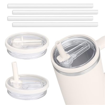 2li Paket 40 oz Tumbler Kapaklı Hasır Kapak, Stanley Yedek Basmalı Düğme Dökülmeye Dayanıklı Bardak Kapağını Çevirin, Sızdırmaz Su Şişesi Parçaları, Stanley Cup Quencher-Krem Beyaz ile Uyumlu (Krem
