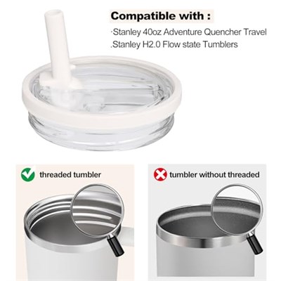 2li Paket 40 oz Tumbler Kapaklı Hasır Kapak, Stanley Yedek Basmalı Düğme Dökülmeye Dayanıklı Bardak Kapağını Çevirin, Sızdırmaz Su Şişesi Parçaları, Stanley Cup Quencher-Krem Beyaz ile Uyumlu (Krem