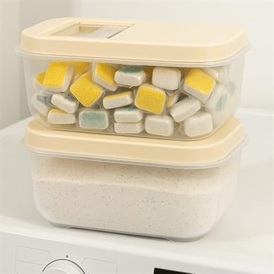 2li Set 7,5 Lt Mega Banyo Düzenleyici Kayar Kapaklı Etiketli Toz Tablet Deterjan Saklama Kutusu