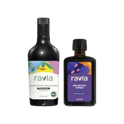 2li Ürün - Ravla Mor Meyveli Karışım - 330g / Organik Zeytinyağı - Bebek Çocuk Yüksek Polifenol 500ml