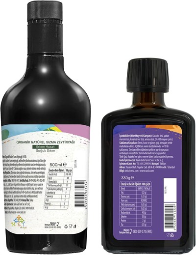 2li Ürün - Ravla Mor Meyveli Karışım - 330g / Organik Zeytinyağı - Bebek Çocuk Yüksek Polifenol 500ml