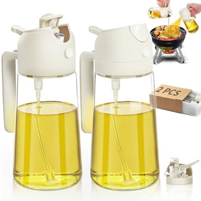 2si 1 Arada Yağ Dağıtıcı ve Yağ Püskürtücüsü 2 adet, 16oz/470ml Pişirme için Cam Yağ Püskürtücüsü-DWTS Yağ Püskürtme Şişesi, Mutfak, Hava Fritözü, Mutfak, Salata, Izgara için Sis Zeytinyağı