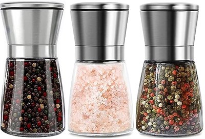 3 adet tuz ve karabiber değirmeni seti, 180 ml manuel baharat değirmeni, ayarlanabilir öğütücü, cam gövdeli baharat, tuz, karabiber için