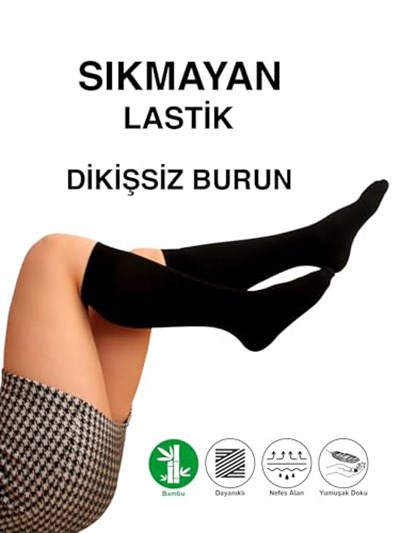 3 Çift Yüksek Kalite Teni Göstermeyen Yumuşak Dikişsiz Dizaltı Uzun Bambu Kadın Çorap
