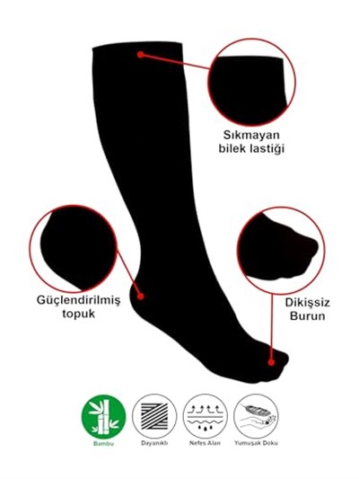 3 Çift Yüksek Kalite Teni Göstermeyen Yumuşak Dikişsiz Dizaltı Uzun Bambu Kadın Çorap