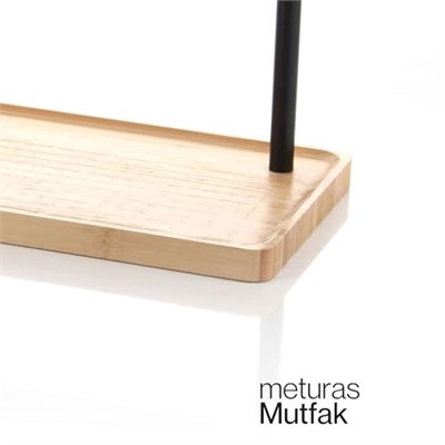 3 Katlı Bambu Mutfak Rafı, Metal Ayaklı, Doğal Bambu ve Siyah Renk, Modern Tasarım, 32.5x28x15.5 cm, Mutfak Düzenleyici, Tezgah Üstü Depolama Standı