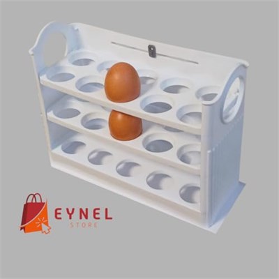 3 Katlı Yumurtalık Buzdolabı Organizeri Saklama Kabı 30 Bölmeli Raflı Yumurta Kutusu Düzenleyici (1, Beyaz)