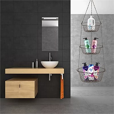 3 Katmanlı Asılı Sepet, Meyveler, Sebzeler, Aksesuar, Mutfak ve Banyo için Depolama Düzenleyici