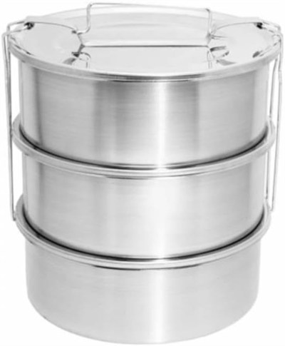 3 LT Paslanmaz Çelik 3lü Sefer Tası 3-5 Kişilik Yemek Taşıma Kabı 1000ml Isıtılabilir 3 Kap 17x22cm