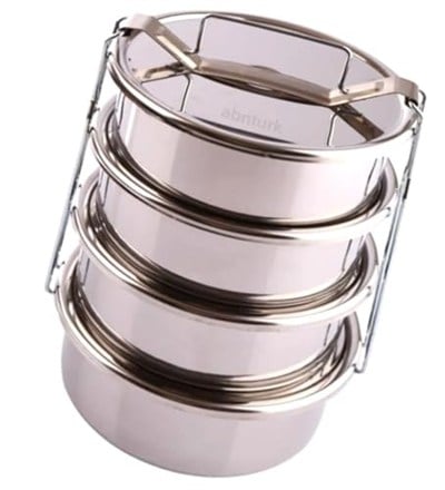 3 LT Paslanmaz Çelik 4lü Sefer Tası 2-4 Kişilik Yemek Taşıma Kabı 750ml Isıtılabilir 4 Kap 15x24cm