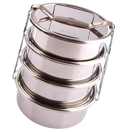 3 LT Paslanmaz Çelik 4lü Sefer Tası 2-4 Kişilik Yemek Taşıma Kabı 750ml Isıtılabilir 4 Kap 15x24cm