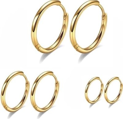 316L Cerrahi Çelik Halka Küpe Seti 3 Çift Altın Renk Hipoalerjenik Piercing Küpe Kadın Erkek Unisex Helix Tragus Kıkırdak Burun Dudak Halkası Paslanmaz Çelik Minimal Şık Günlük Takı 16mm 20mm 24mm