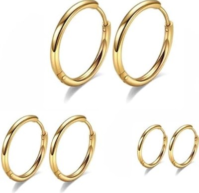 316L Cerrahi Çelik Halka Küpe Seti 3 Çift Altın Renk Hipoalerjenik Piercing Küpe Kadın Erkek Unisex Helix Tragus Kıkırdak Burun Dudak Halkası Paslanmaz Çelik Minimal Şık Günlük Takı 16mm 20mm 24mm